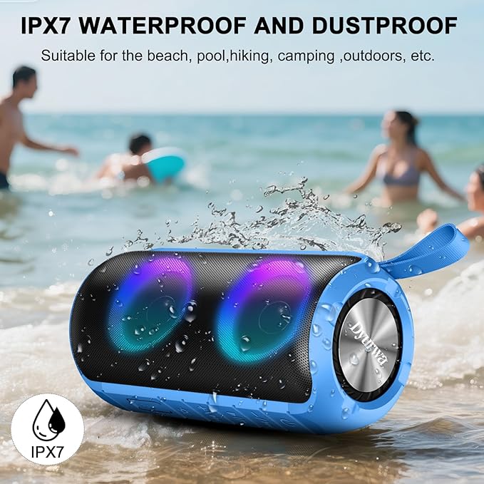 Bluetooth Speaker, 2026 NEW Portable Wireless Speaker, 24W Super Loud,TWS Pairing, Colorful RGB Lights, IPX7 Waterproof, 12H Playtime, HD Call for Outdoor/Home/Party/Beach, White Elephant Gift Blue