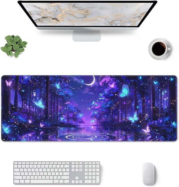 Butterfly Mouse Pad Extended Large Gaming Mouse Pad XL Stitched Edges for Gamer Home Office 31.5 X 11.8 Inch