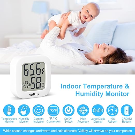 Vaikby Indoor Thermometer 2Pack, Humidity Gauge Meter Digital Hygrometer Room Thermometer for Home, Hight Accurate Temperature and Humidity Monitor, Large LCD Display Fahrenheit or Celsius
