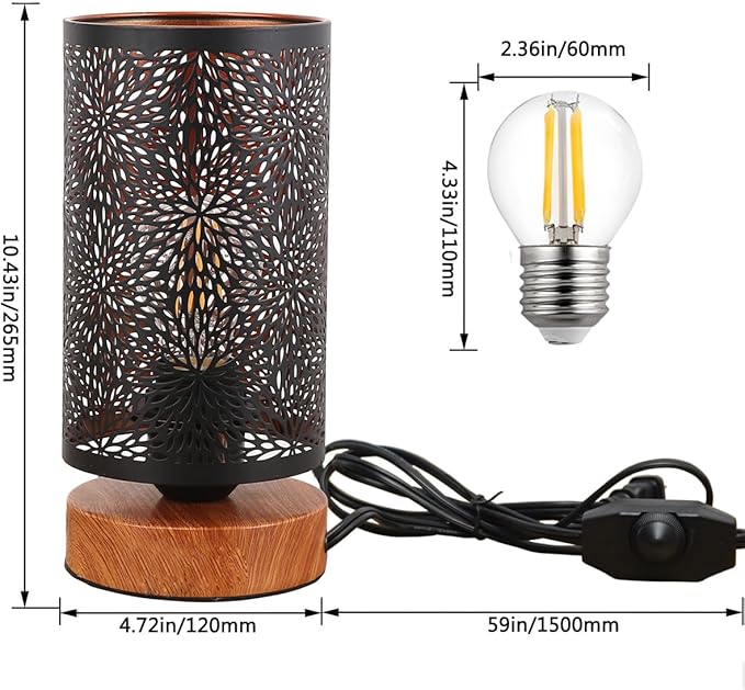 Small Industrial Table Lamps Dimmable, Bedside Lamps for Nightstand,End Table Side Desk lamp with Rustic Black Metal Cage Lampshade for Bedroom, Kids Room Living Room 2700K LED Bulb Included