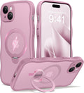 CAPRARO for iPhone 15 Plus Case with 360° Spin Magnetic Stand for Women, [Compatible with MagSafe] [Full Camera Protection] Cute Wave Translucent Matte Case for iPhone 15 Plus, Black Currant