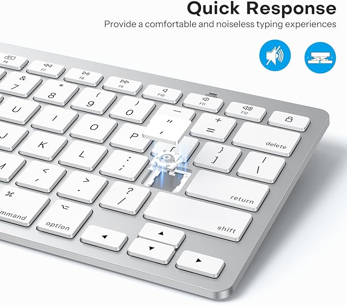 OMOTON Wireless Keyboard for Mac, Compact Ultra-Slim Design (No Number Pad), Stable Bluetooth Keyboard for Mac, Ergonomic and Portable, Compatible with MacBook Pro/Air/iMac, Silverwhite