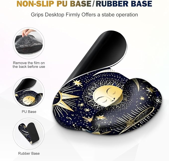 Gaming Mouse Pad, Large Desk Mat, Cute Desk Pad Protector, 4in1 XXL Mousepad + Keyboard Wrist Rest+Mouse Wrist Rest+Coaster Set with Ergonomic Desk Pad for Home Office PC Computer, Stars and Moon