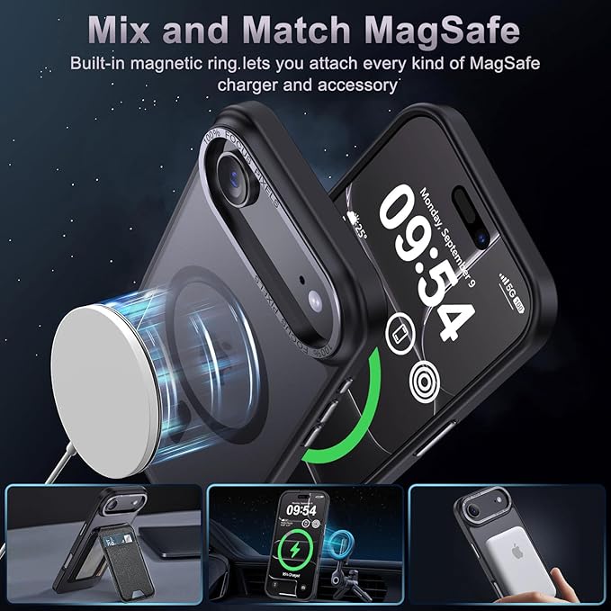 Newfuture Magnetic for iPhone Air Case [Compatible with Magsafe] [Military Grade Drop Protection] Translucent Matte Anti-Scratch Shockproof Protective Phone Cover 6.5 Inch, Black