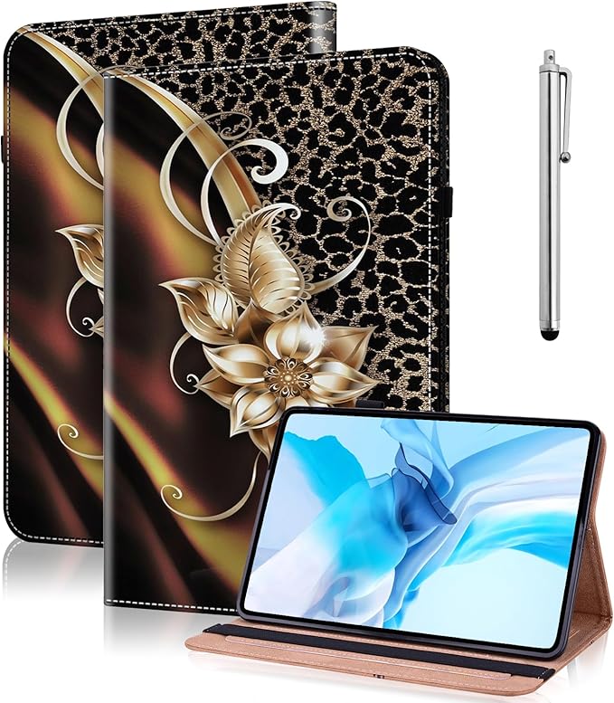 Case for iPad mini 5 (5th Generation,2019), iPad mini 4 3 2 1 Case 7.9 Inch with Auto Wake/Sleep & Elastic Band & Card Slot/Holder, Multi-Angle Viewing Stand Cover - Metallic Flower