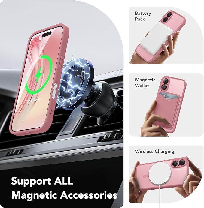 CAPRARO Magnetic Compatible with iPhone 16 Case, Upgraded [Full Camera Protection] [Compatible with MagSafe] Protective Translucent Matte Women Girl Phone Case Cover, Apricot Pollen