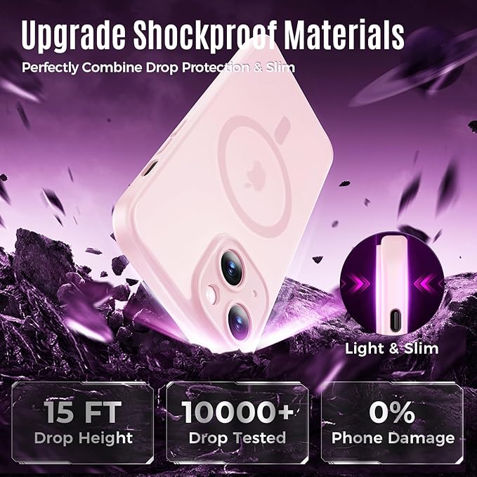 Symcele Designed for iPhone 15 Plus Case, Compatible with MagSafe, with Privacy Screen Protectors X2, [Camera Protection] [15FT Military Drop Protection] Shockproof Phone Case, 6.7", Pink