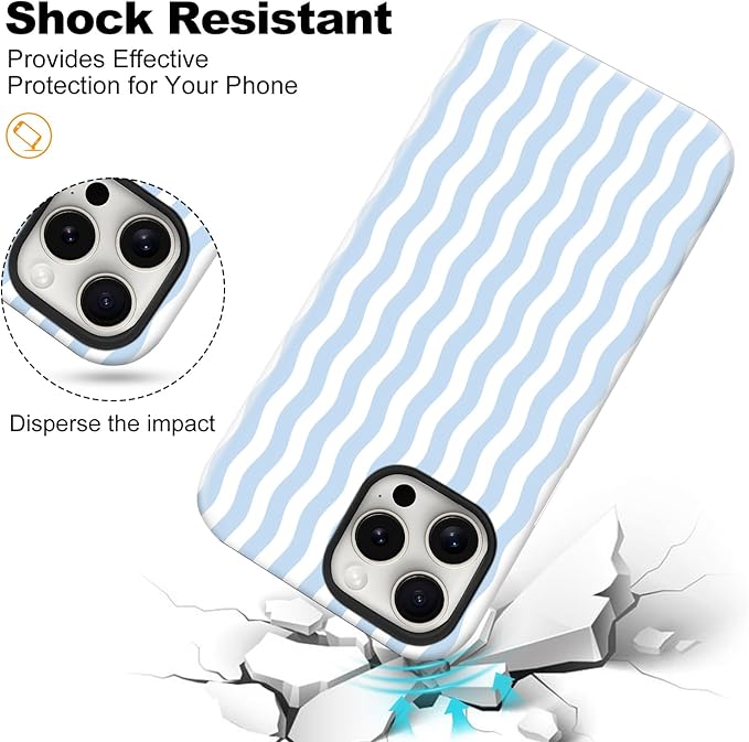 Magnetic for iPhone 13/14 Case Cute Wavy Stripes Phone Case, Shockproof Slim TPU and Hard PC Protective Phone Cover Compatible with MagSafe Designed for Women Girls, Blue