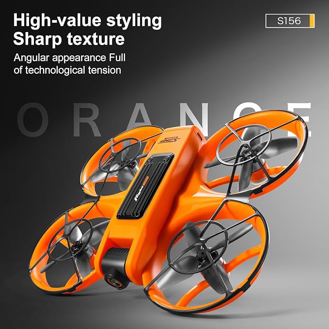 RC Drone with HD Dual Camera & Night LED, Brushless Motor Optical Flow Positioning Headless Mode S156 Mini Quadcopter, Beginner-Friendly FPV Photography Drones with 2 Batteries for Adults (Orange)