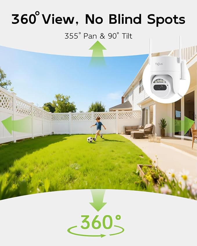 5G/2.4G Security Camera Outdoor, 3MP Wired Cameras 24/7 Recording, Plug-in Power, 360° View, Motion Tracking, Alexa, 2-Way Audio, IP66, Color Night Vision, SD/Cloud Storage(2 Pack)