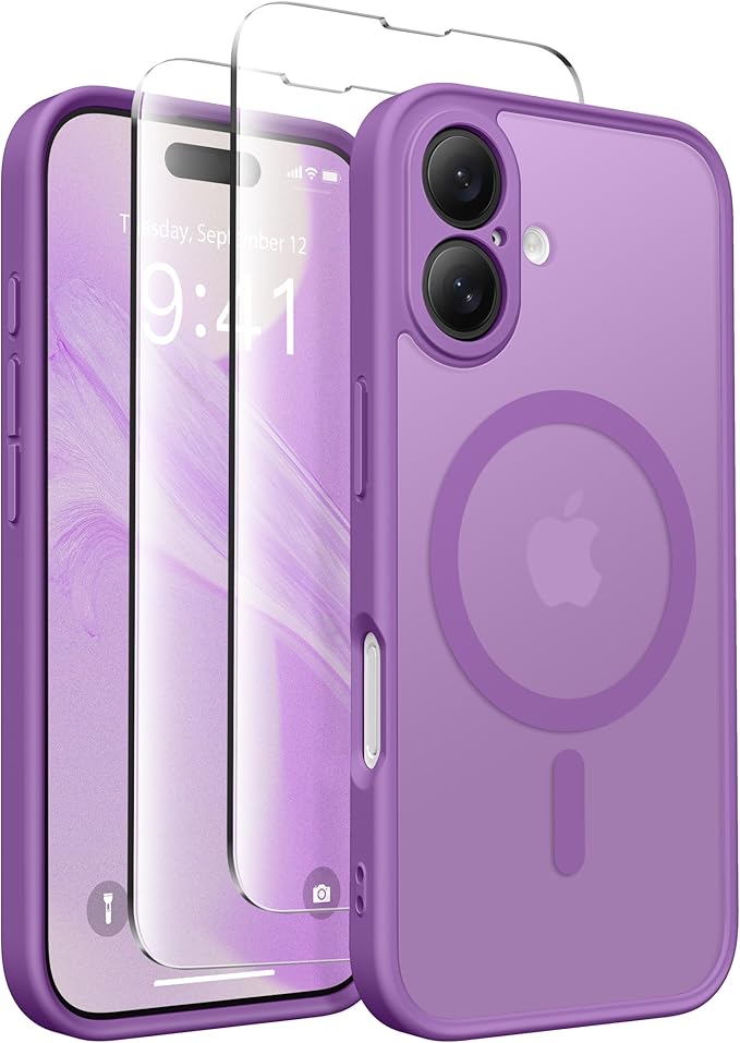 CAPRARO Magnetic Compatible with iPhone 16 Case, Upgraded [Full Camera Protection] [Compatible with MagSafe] Protective Translucent Matte Women Girl Phone Case Cover, Jieshi Purple
