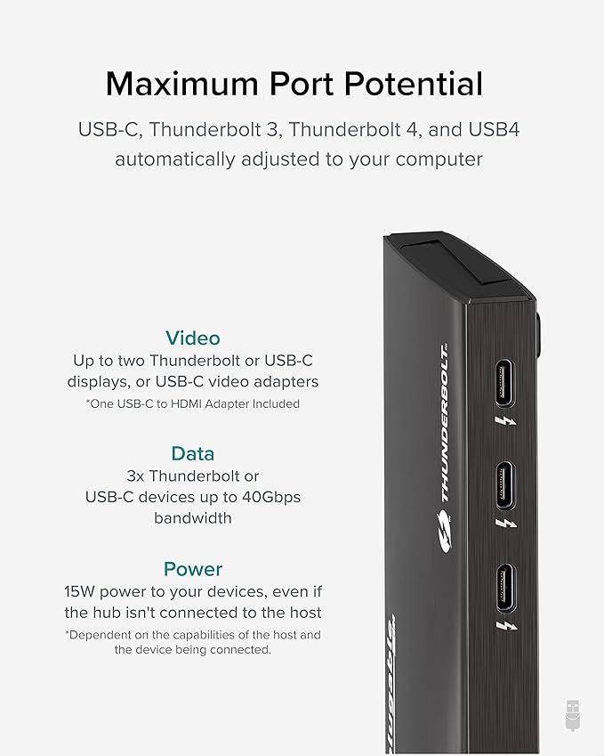 Plugable Thunderbolt 4 Hub Bundle with USB-C to 4K HDMI Adapter, 4-in-1 Hub Offers 60W Laptop Charging, Compatible with Mac, Windows Laptops, Thunderbolt 3 or 4, USB4 Device