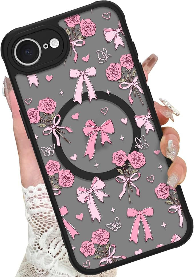 KANGHAR Case Compatible with iPhone 16e/17e Bows Bouquet Pattern [Compatible with Magsafe] Cute Flowers Florals Protective Magnetic Case for Girls Women Men