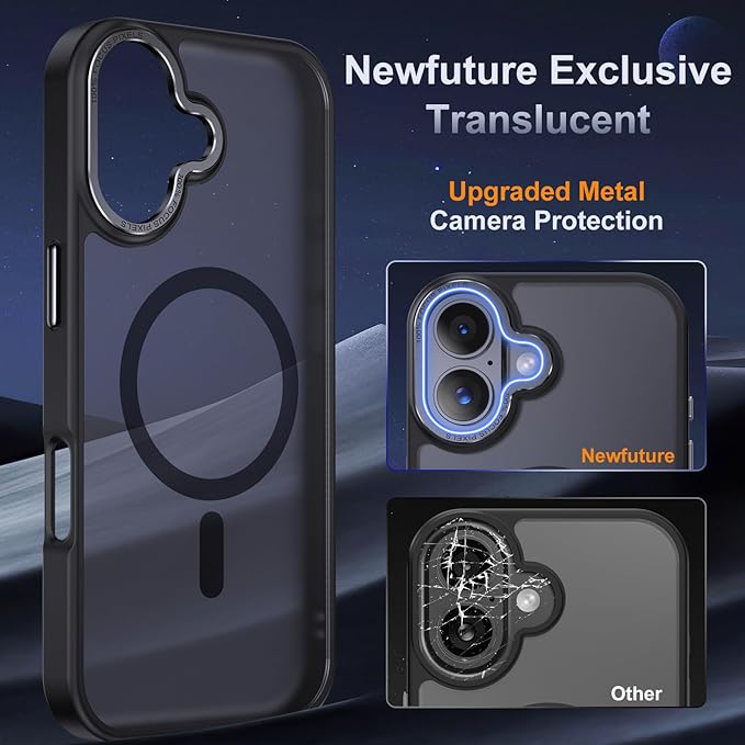 Newfuture Magnetic for iPhone 17 Case [Compatible with Magsafe] [Military Grade Drop Protection] Translucent Matte Anti-Scratch Shockproof Protective Phone Cover 6.3 Inch, Black