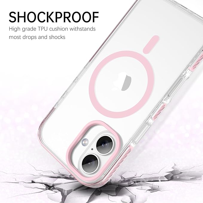 BENTOBEN Magnetic for iPhone 17 6.3" Case, Compatible with Magsafe Military Shockproof Protective Bumper Cute Transparent Slim Anti-Yellowing Women Girl Men Phone Case for iPhone 17 Cover, Clear Pink