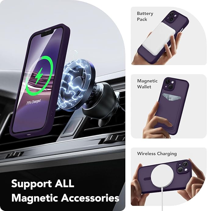 CAPRARO Magnetic for iPhone 14 Case, [Compatible with MagSafe] [Full Camera Protection] Shockproof Protective Slim Translucent Matte Phone Case for iPhone 14 6.1'', Deep Purple