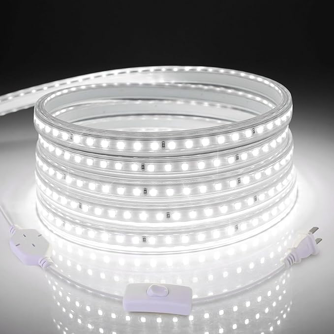 LED Strip Lights, 240 LEDs, 6500K Cool White, Waterproof Indoor & Outdoor Rope Lights for Room, Garden, Patio, Kitchen, Bedroom, Living Room, and Under Cabinet Decoration, AC 110V