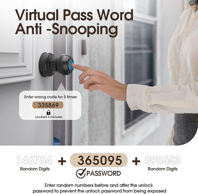 Fingerprint Door Lock, Smart Fingerprint Door Knob with Keypad, Biometric Door Knobs with App Control, Auto Lock Door Lock with Code, Keyless Door Knob with Locks for Bedroom, Home,Office-Matte Black