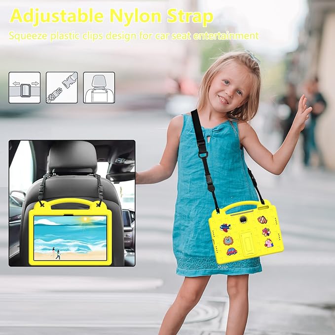 AKABEILA Compatible with Honor Pad 9 2023 12.1 inch Tablet Case, Kids Friendly Universal Lightweight Shockproof Protective Case with Shoulder Strap & Stand Handle Yellow