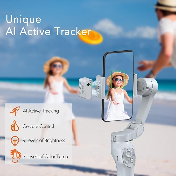 3-Axis Phone Gimbal with Magnetic AI Active Tracker,Gimbal Stabilizer for Smartphone with Fill Light,Phone Stabilizer for Video Recording,Gimbal for Android&iPhone,TikTok YouTube Vlogging Kit