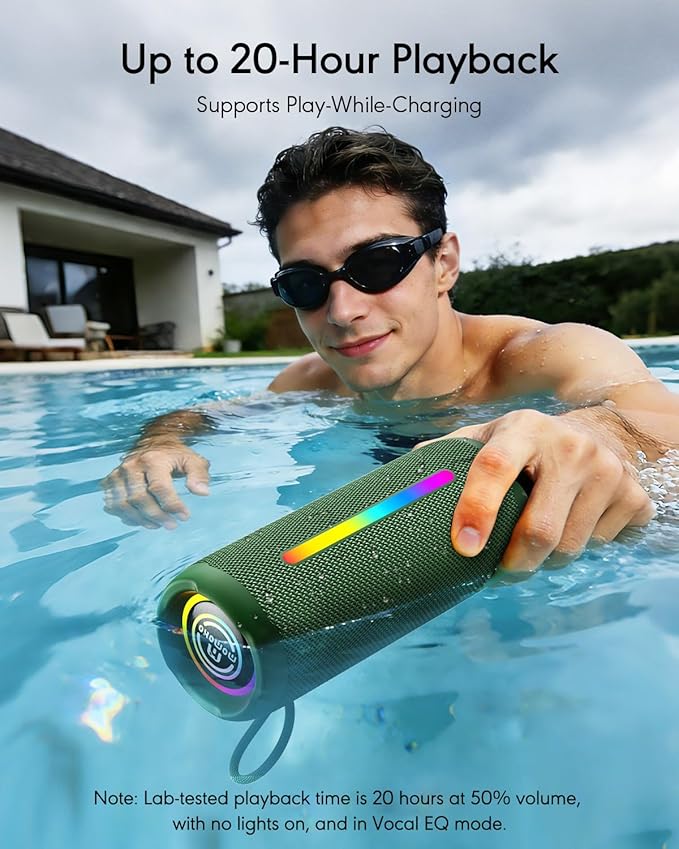 Portable Bluetooth Speaker, IPX7 Waterproof Wireless Speaker, 30W Loud Stereo Sound with Deep Bass, Bluetooth 5.4, EQ Mode for Home/Outdoor/Travel, Birthday Gifts for Adults Men Women Teen (Green)
