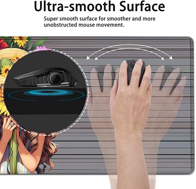 Large Mouse Pad, 31.5 x 11.8in Extended Gaming Mouse Pad with Stitched Edges, XXL Mousepad Protector Non Slip Rubber Base for Office and Home Writing Mat, Sunflower Girl Pattern Desk Mat
