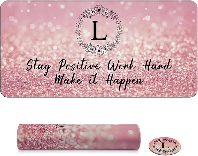 Pink Large Gaming Mouse Pad with Coaster, Desk Mat, Mouse Pad for Computer Keyboard Laptop Office Decor, Stitched Edges Extended Mousepad, 31.5'' x15.6''-Letter L