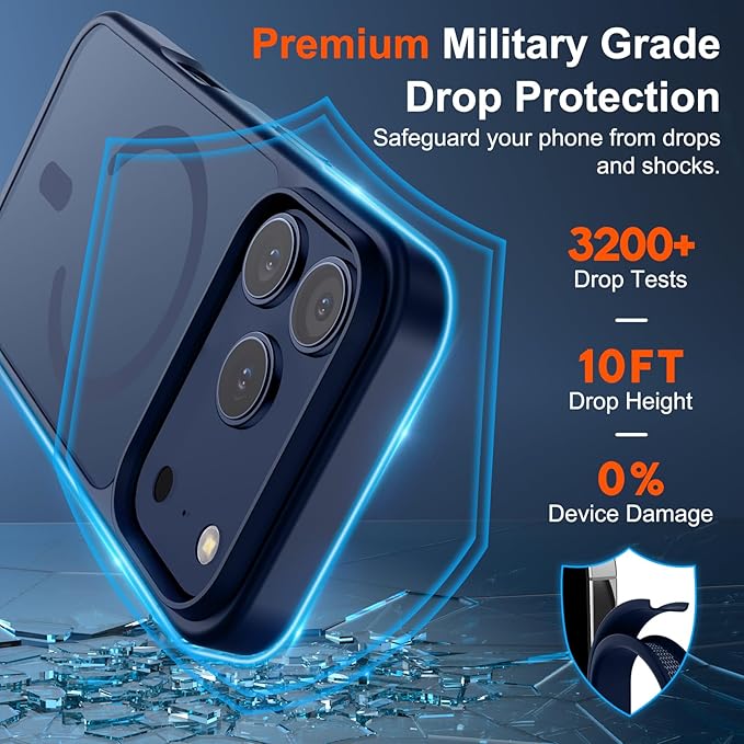 SUPFINE Magnetic for iPhone 17 Pro Max Case (Compatible with MagSafe)(Military Grade Drop Protection) Translucent Matte Shockproof with Anti-Fingerprint Phone Cover,Dark Blue