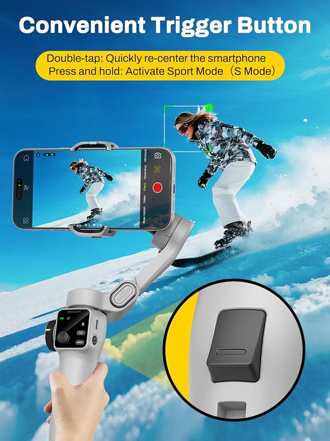 AOCHUAN Smartphone Gimbal Stabilizer for iPhone & Android, 3-Axis Phone Gimbal with Bluetooth Remote Control, Built-in 7.8” Extendable Rod, Face Tracking, Video Stabilizer – Smart V8 Kit White
