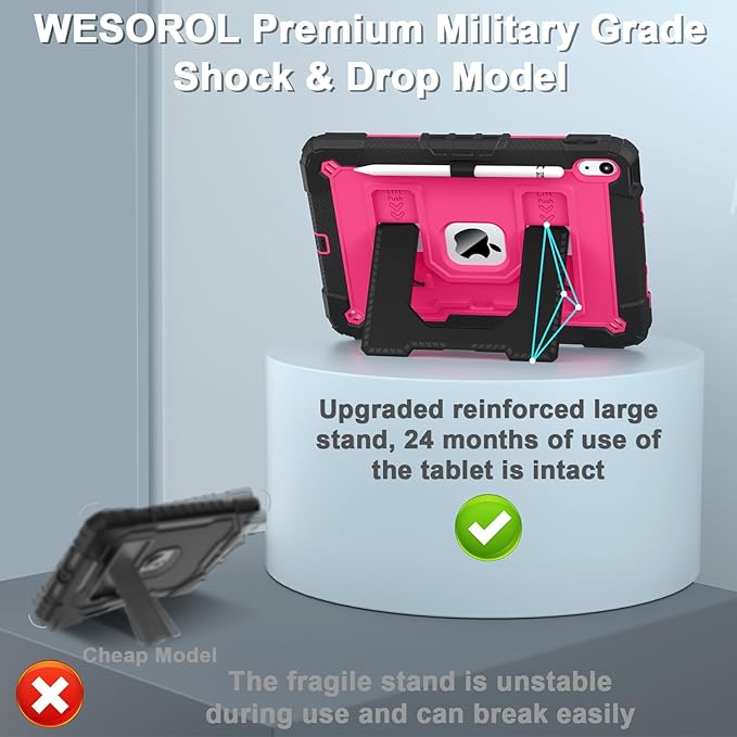 for iPad (A16) 11th/10th Generation 11/10.9 Inch 2025/2022 iPad Case 11th/10th Generation with Pencil Holder,Heavy Duty Shockproof Cover for i Pad 11th/10th Gen,Black Pink