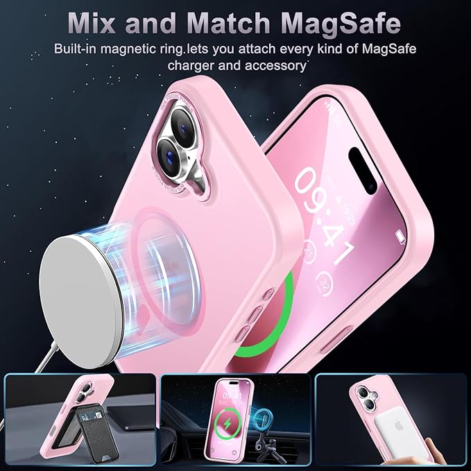 Newfuture Magnetic for iPhone 17 Case [Compatible with Magsafe] [Military Grade Drop Protection] Translucent Matte Anti-Scratch Shockproof Protective Phone Cover 6.3 Inch, Chalk Pink