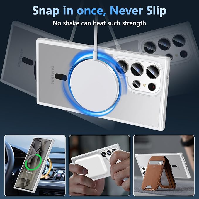 OWKEY for Samsung Galaxy S24 Ultra Case 6.8'', Magnetic Samsung S24 Ultra Case Compatible with Magsafe, [Shockproof Military] Translucent Back Slim Bumper Cover Phone Case Samsung S24 Ultra, Gray