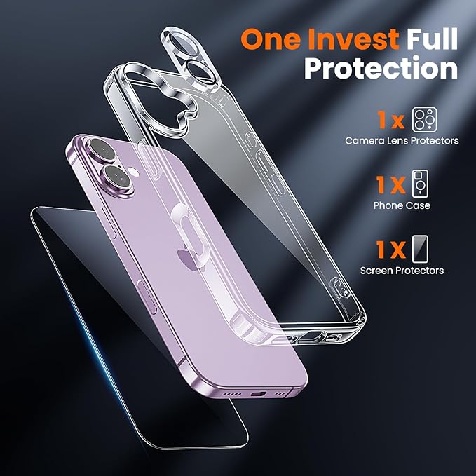 toushion 3 in 1 for iPhone 17 Case Clear,Yellowing-Resistant Acrylic Back, Screen Protector *1 & Camera Lens Protector*1, Shockproof for Phone Cover 6.3 inch