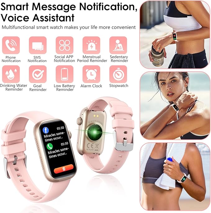 Fitness Tracker, Smart Watch with 24/7 Dynamic Heart Rate Blood Oxygen Monitoring Sleep Tracker Answer / Make Call 24 Sports Modes Pedometer IP68 Waterproof Step Calorie Counter for Women Men (Pink)