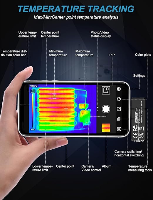 TI1 Thermal Imaging Camera Android, 120 x 90 IR Resolution Thermal Imager with 0.1°C Temp Resolution, -20°C~400°C Temp Range< 60mk Heat Sensitivity, Video Recording (Android USB-C)