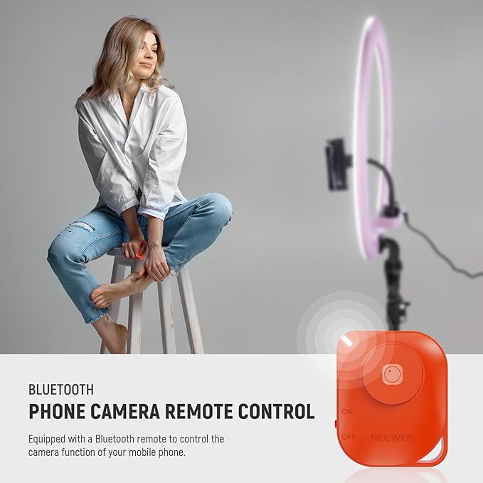 NEEWER Professional Ring Light with Stand and Phone Holder, 18 inch Ultra Thin, 45W 2900K-7000K TLCI98, Remote Shutter & App Control, Softer Lighting for Makeup Live Stream TikTok, RP18B Pro Pink