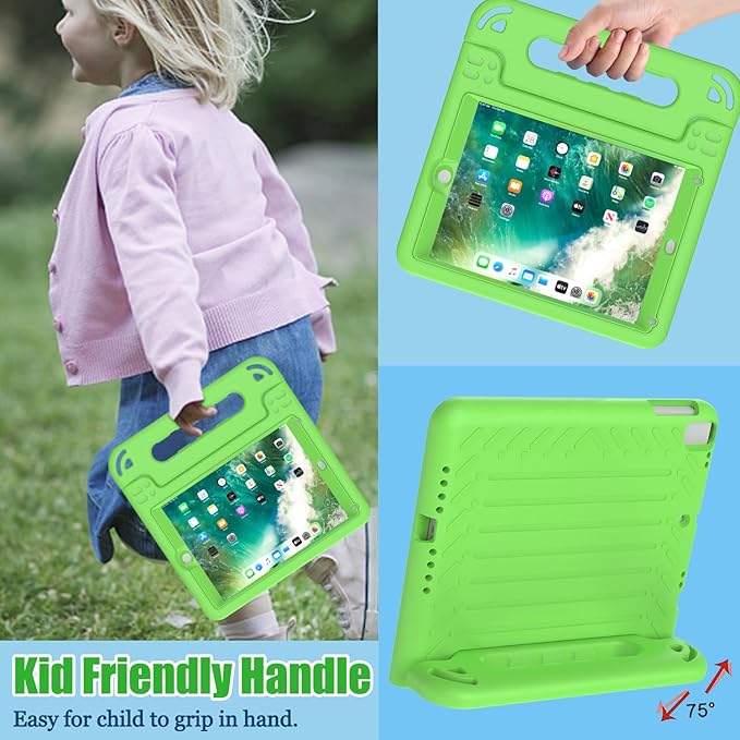 AVAWO Kids Case for iPad 9.7 2017/2018 & iPad Air 2 with Built-in Screen Protector - Light Weight Shock Proof Convertible Handle Stand Friendly Kids Cover for 9.7 iPad 5th & 6th Gen - Green
