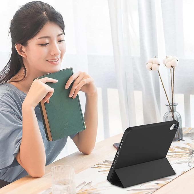 iMieet iPad mini 7 Case 2024 (A17 Pro), iPad mini 6 Case (8.3-Inch,2021 Model), iPad mini 7th/6th Generation Case with Pencil Holder, Trifold Stand Smart Case with Soft TPU Back,Black