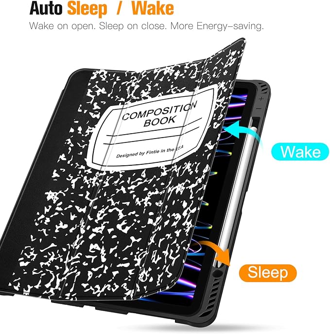 Fintie Case for iPad Pro 12.9-inch 6th Generation 2022, [Built-in Pencil Holder] Slim Soft TPU Protective Cover with Auto Wake/Sleep, Also Fit iPad Pro 12.9" 5th & 4th & 3rd Gen, Composition Book