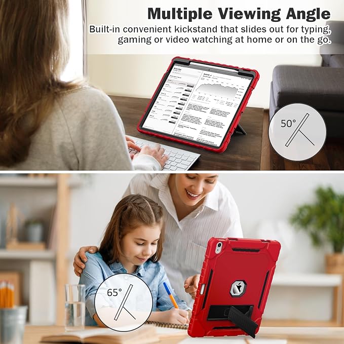 Grifobes Case for iPad Air 13-inch (M4/M3/M2) 2026/2025/2024, Heavy Duty Shockproof Rugged Protective Cover with Pencil Holder/Built-in Stand for i Pad Air 13" (Red+Black)