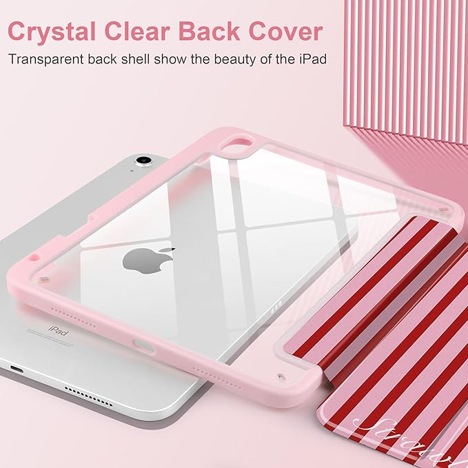 Case for iPad Air 13 inch 2026 M4 2025 M3 2024 M2 Release with Pencil Holder Slim Cute Striped Trifold Stand Cover with Clear Back Auto Sleep Aesthetic Preppy Design for Girls Women, Stripe