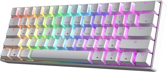 HK GAMING GK61 SE 60% | Mechanical Gaming Keyboard | 61 Keys Multi Color RGB LED Backlit for PC/Mac Gamer | US Layout (White, Mechanical Black)