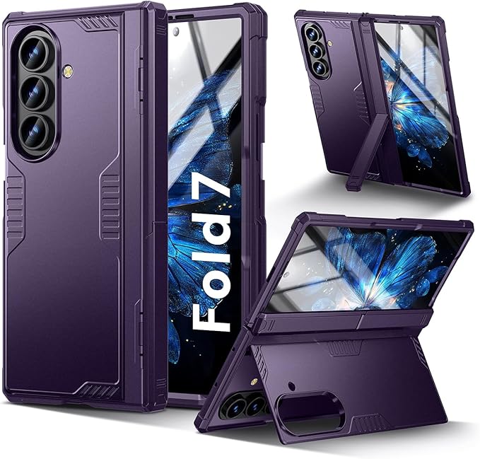 Kaiiecal for Samsung Galaxy Z-Fold-7 Case: Dual-Stand & Military Shockproof Rugged Hinge & HD Screen Protector [Anti-Scratch] Durable Shockproof Women Men Business Cover for Z Fold7 5G 2025 (Purple)