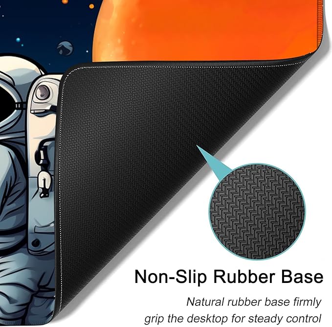 Large Mouse Pad, 31.5 x 11.8in Extended Gaming Mouse Pad with Stitched Edges, XXL Mousepad Protector Non Slip Rubber Base for Office and Home Writing Mat, Anime Space Astronauts Pattern Black Desk Mat