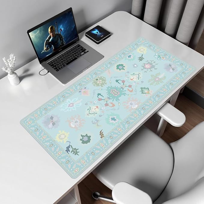 Baziabbo Blue Desk Mat,XXL Extended Big Mouse Pad,Gaming Mousepad with Stitched Edge,Non-Slip Rubber Base Keyboard Desk Pad for Home Office Study Game