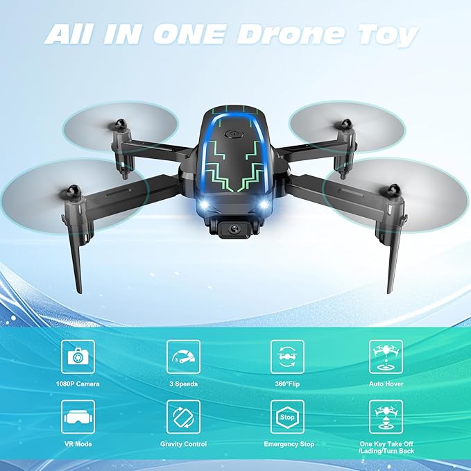 Mini Drone with Camera for Adults Kids - 1080P HD FPV Camera Drones with 90° Adjustable Lens, Gestures Selfie, One Key Start, 360° Flips, Toys Gifts RC Quadcopter for Boys Girls with 2 Batteries