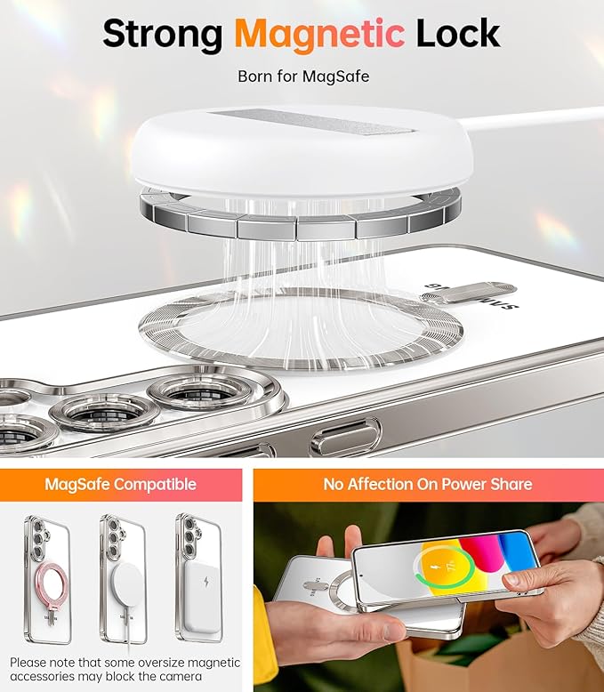 Meifigno Designed for Samsung Galaxy S25 Plus Case, [Compatible with MagSafe] [2X HD Screen Protectors] [Glitter Card & Wrist Strap] Surround Raised Lens Protection Case for S25 Plus 6.7", Silver