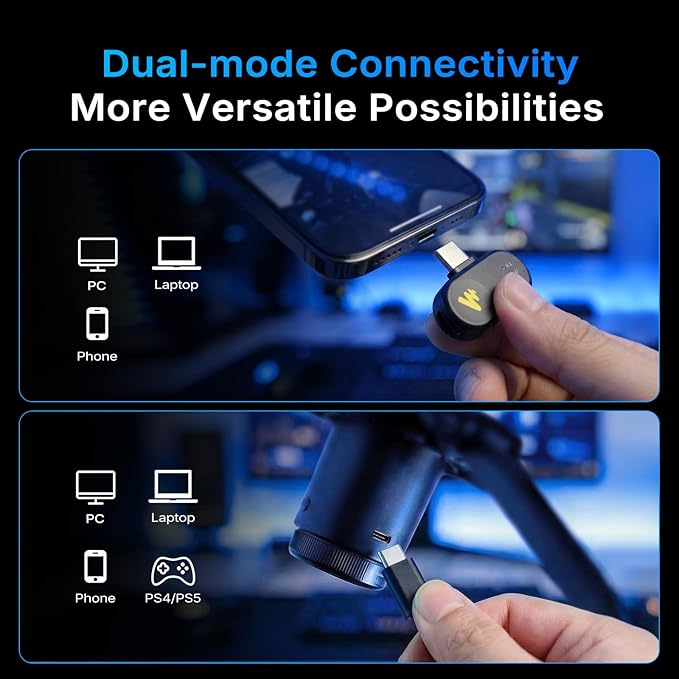 MAONO DGM20W Wireless Gaming Microphone for PC, Condenser USB Mic with Boom Arm for Streaming, Touch Noise Cancellation, Quick Mute,Gain Control,RGB, Computer Condenser Mic for PS5 Twitch Discord