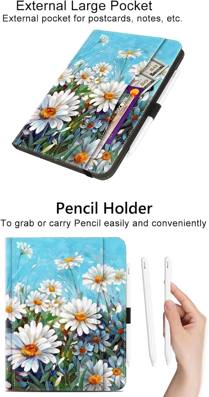 Vimorco for iPad Pro 13 Inch Case, for iPad Air 13 Inch Case, Fit for iPad Pro 12.9 Cases 6th/5th/4th/3th Generation 5 Stand Angles/Typing Stand/Pencil Holder/Card Pockets, White Daisy Flowe