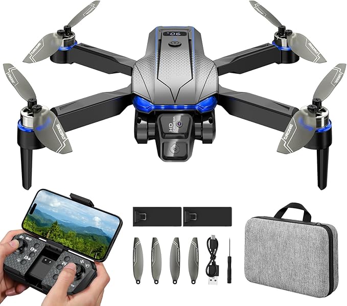 Foldable FPV Drone with 1080P Camera, RC Mini Drone for Kids and Adults, 2 Batteries, Carrying Case, Gesture Control, Altitude Hold, One-Key Launch/Landing, and 3D Flip Function